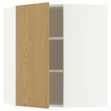 Armoire d’angle METOD avec étagères réglables, placage blanc et effet chêne, rectangulaire, design minimaliste.