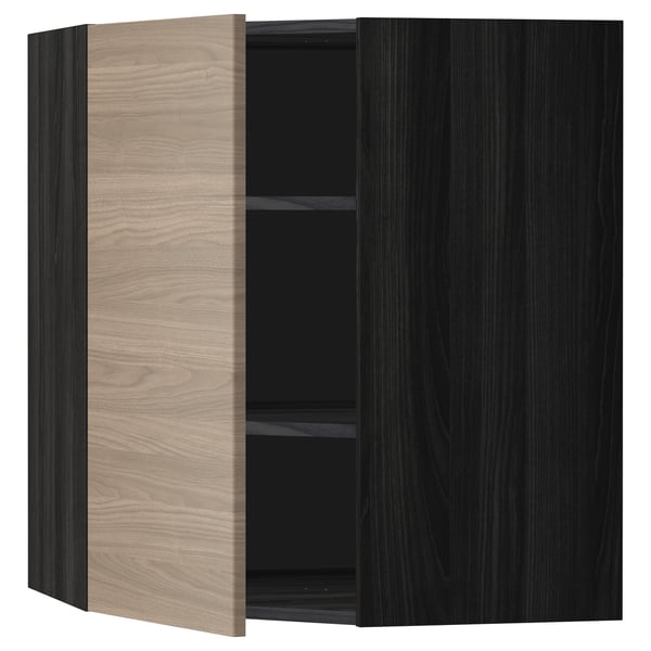 Armoire de cuisine METOD avec façade en noyer, finition foncée, étagère réglable, porte réversible.