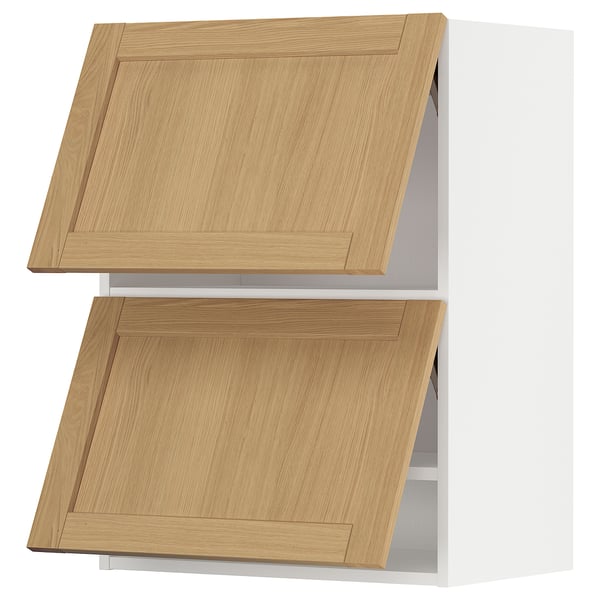Meuble de cuisine METOD avec portes en chêne clair, cadre blanc, rectangulaire, moderne.