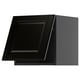 Armoire de cuisine noire avec finition brillante, vue inclinée, design moderne et élégant, bords à contraste élevé.