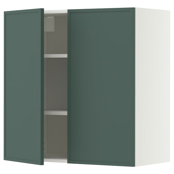 METOD Élément mural tablettes/2portes, blanc/Aspudden gris-vert foncé, 80x80 cm