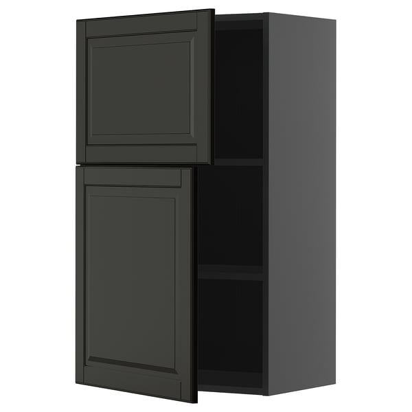 Armoire murale METOD gris foncé avec étagère réglable et bords biseautés.