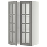 Armoire de cuisine Ikea METOD, portes en verre gris, rectangulaires, robustes avec bords biseautés.