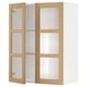 Armoire murale ouverte blanche METOD avec portes en chêne et étagères en verre.