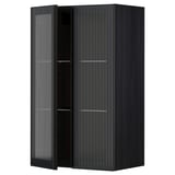 Armoire murale METOD noire, porte en verre cannelé, étagères réglables.