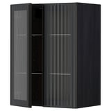 Armoire de cuisine METOD noire moderne avec portes en verre cannelé et cadre en métal élégant.