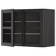 Armoire de cuisine noire METOD avec portes vitrées, bois de frêne foncé, rectangulaire, design moderne, étagères réglables.