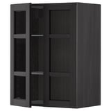 Armoire murale teintée noire avec porte en verre, rangement de cuisine moderne.