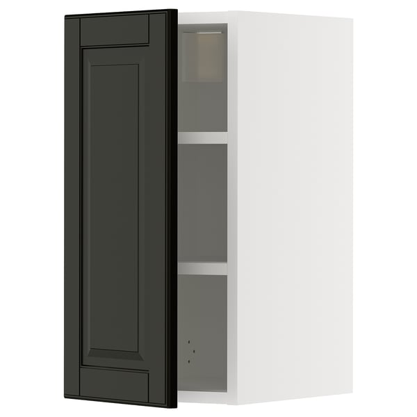 Armoire de cuisine METOD noire avec intérieur blanc et étagère réglable, forme rectangulaire.