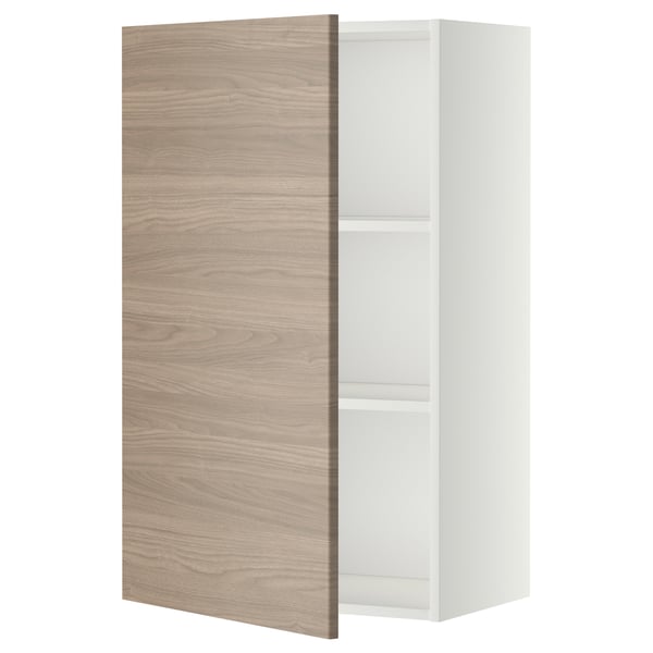 Armoire de cuisine EvenMETOD, façade en noyer brun clair, côtés blancs, rectangulaire, avec étagère réglable.