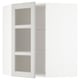 Armoire de cuisine METOD blanche avec trois étagères réglables et des portes en verre givré.