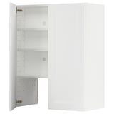 Affiche une armoire de cuisine METOD blanche avec une porte ouverte révélant des étagères réglables. L’armoire est rectangulaire avec un design élégant et moderne.