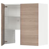 Armoire ouverte en bois clair, intérieur blanc, étagère réglable.