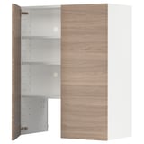 Une armoire moderne en bois brun clair avec un intérieur blanc, dotée de charnières à encliqueter et d’une étagère réglable.