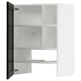 Une armoire METOD ouverte et blanche avec des étagères réglables, en panneaux de particules. Il a un design simple et rectangulaire.