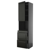 Armoire de cuisine noire METOD avec tiroirs et étagères.