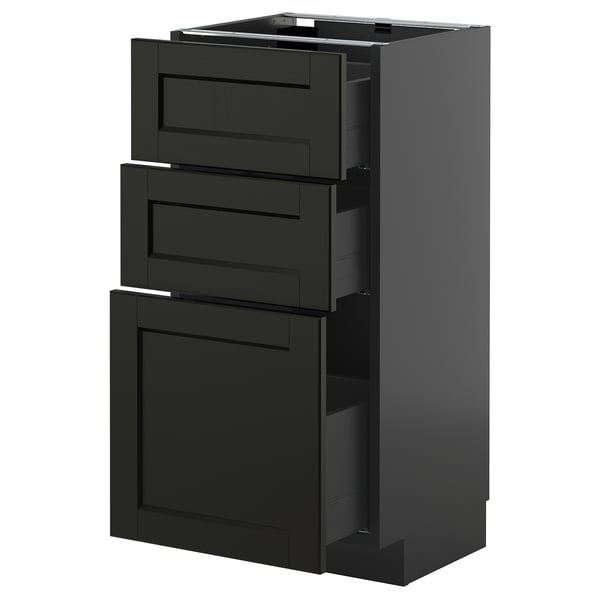 Armoire de cuisine METOD, frêne teinté noir et panneaux de fibres, design traditionnel avec bords de perles.
