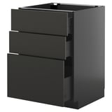 Armoire de cuisine noire moderne avec trois tiroirs lisses.