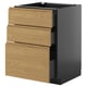 Un meuble de cuisine ikea METOD avec trois tiroirs en bois brun clair et un cadre noir.