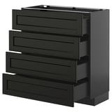 Meuble de cuisine ikea METOD noir avec 4 tiroirs en bois foncé.