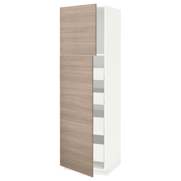Unité de cuisine METOD, finition bois clair, armoire haute avec étagères réglables, design minimaliste.