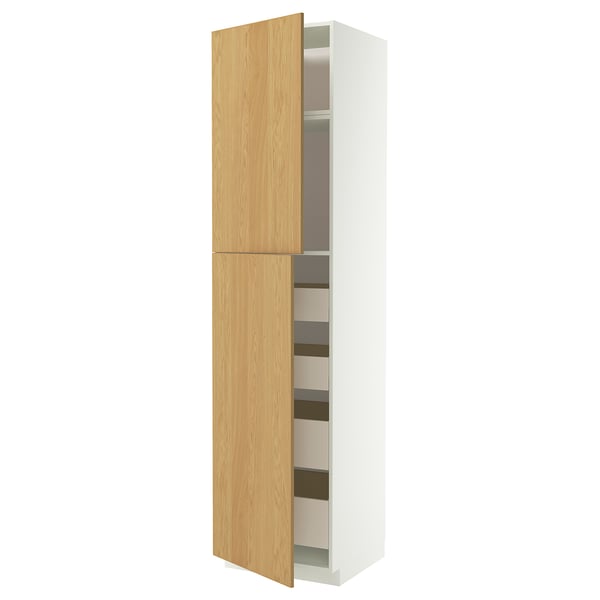 METOD / MAXIMERA Armoire 2 portes/4 tiroirs, blanc/Sinarp plaqué chêne, 60x60x240 cm