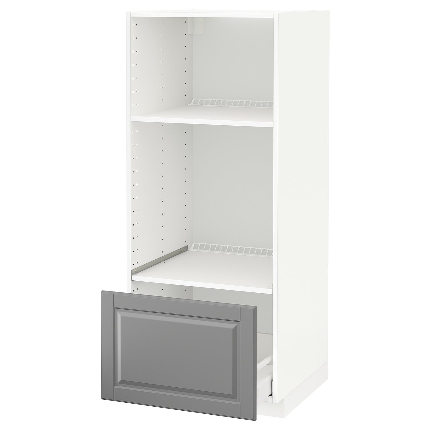 METOD / MAXIMERA Armoire four/micro-ondes + tiroir - blanc/Bodbyn gris 60x60x140 cm