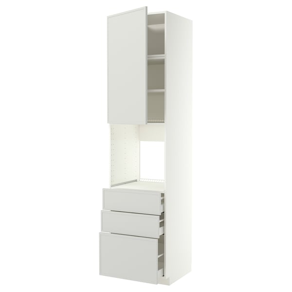 METOD / MAXIMERA Armoire four+porte/3 tiroirs, blanc/Aspudden gris clair, 60x60x240 cm