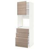 Unité de cuisine moderne, cadre blanc, tiroirs et porte en bois clair, trois tiroirs, une armoire.