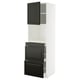 Armoire de cuisine haute noire et blanche avec trois tiroirs et une armoire haute. Un design moderne et épuré avec une ambiance sophistiquée.