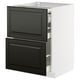 Armoire de cuisine moderne au fini noir avec plusieurs tiroirs et étagères.
