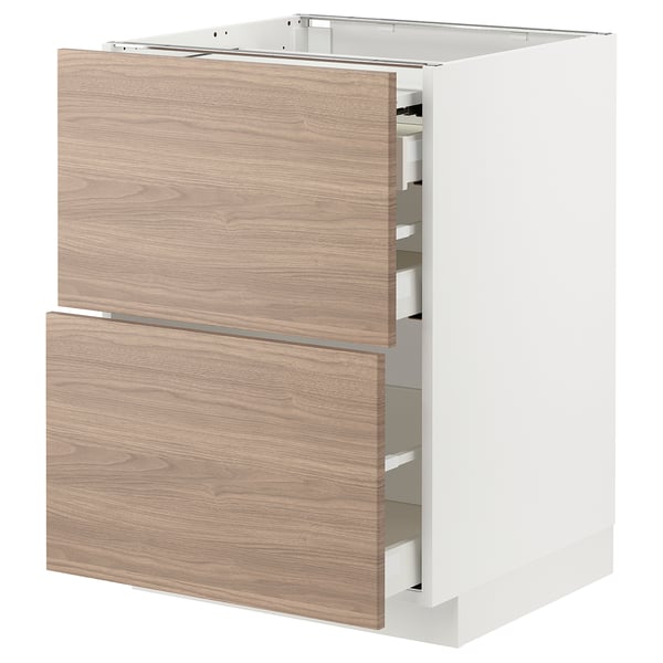 Unité de cuisine moderne avec deux tiroirs en bois et cadre blanc.