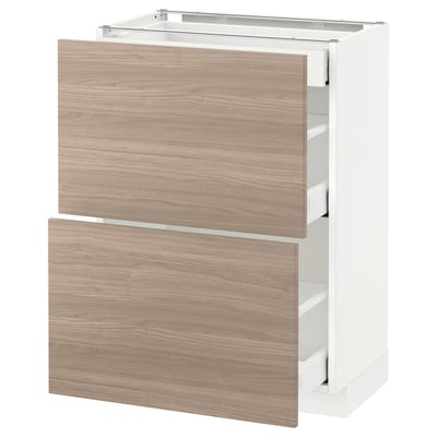 Un meuble de cuisine IKEA METOD avec deux tiroirs de couleur bois clair et un cadre blanc, doté d’un design élégant et minimaliste.