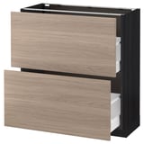 Un meuble de cuisine IKEA METOD avec deux tiroirs en brun clair avec cadre noir, en panneaux de particules et en acier.