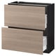 Un meuble de cuisine IKEA METOD avec deux tiroirs en brun clair avec cadre noir, en panneaux de particules et en acier.