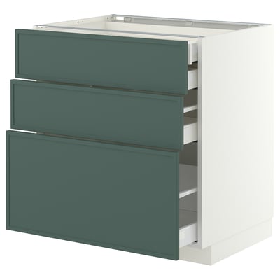 METOD / MAXIMERA Élément bas 3faces/2tir bs+1moy+1ht, blanc/Aspudden gris-vert foncé, 80x60 cm