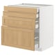 Armoire de cuisine moderne, placage blanc et chêne, 3 tiroirs, fermeture automatique.