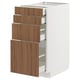 Meuble de cuisine METOD : armoire blanche, tiroirs effet noyer, design moderne, 3 tiroirs hauts, poignées élégantes.