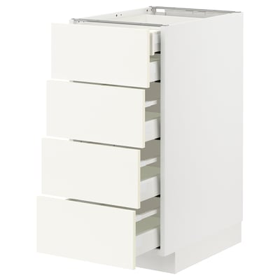 Armoire de cuisine blanche METOD à quatre tiroirs, design moderne, façades lisses.
