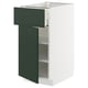 Armoire de cuisine moderne vert-blanc, rectangulaire, avec tiroir et étagère.
