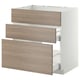 Un meuble de cuisine IKEA METOD avec trois tiroirs à motifs de noyer, doté d’un design moderne et élégant.
