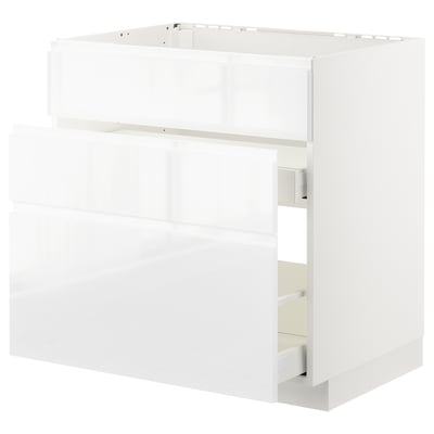 Armoire de cuisine METOD blanche. Design moderne et brillant avec 3 tiroirs, poignées élégantes.