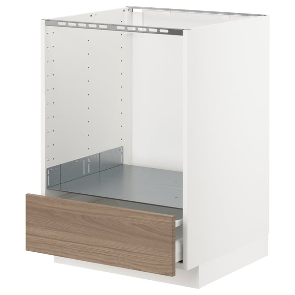 Armoire de cuisine METOD blanche avec tiroir en noyer. Design robuste et moderne.