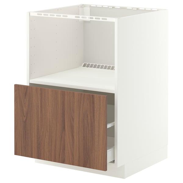 METOD / MAXIMERA Élément bas pr électroménager intég, blanc/Tistorp effet noyer foncé, 60x60 cm