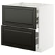 Armoire de cuisine moderne : METOD avec tiroirs bodbyn noirs, cadre blanc, tiroirs doubles.