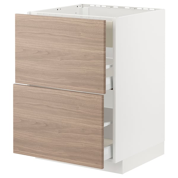 Armoire METOD blanche avec tiroirs à motifs de noyer.