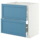 Armoire de cuisine blanche et bleue avec tiroirs. Design élégant.