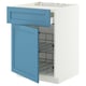 Armoire METOD blanche, porte bleu clair, moderne, avec panier en fil.