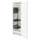 Armoire de cuisine METOD en blanc avec étagères coulissantes noires et panneau perforé.