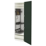 Une armoire de cuisine METOD ouverte avec des portes havstorp vertes, dotée d’étagères réglables, de tiroirs faciles à utiliser et d’un cadre robuste en panneaux de particules.